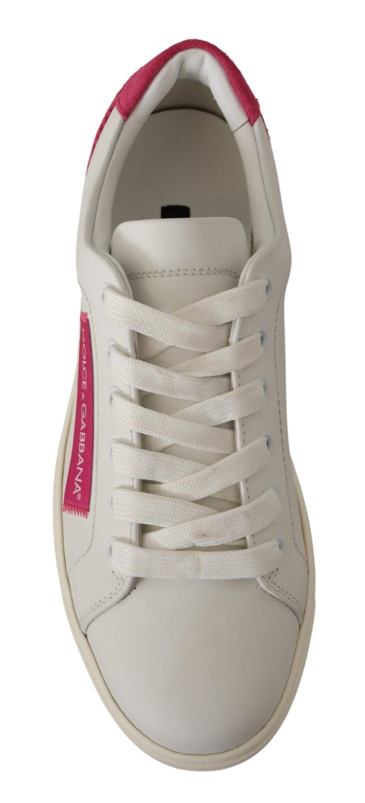 Dolce & Gabbana White Rosa Pink Basso Top Sneakers Scarpe da donna