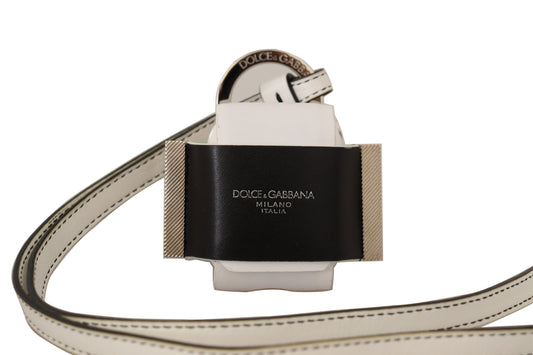 Dolce & Gabbana White Black Leather Back Silver Metal Metal Logo AirPods Case