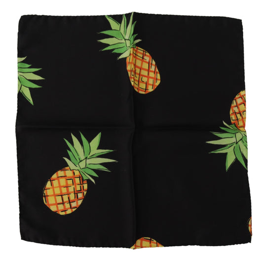 Dolce & Gabbana Black Pineapple Stampato Spaciatura quadrata per fazzoletto