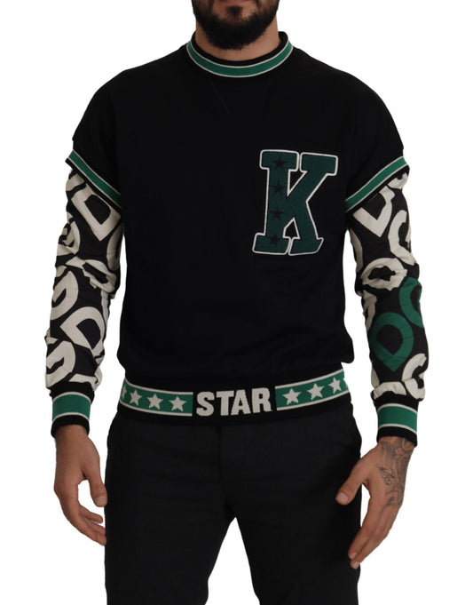 Dolce & Gabbana Black Green Cotton King Star Crewneck Pullover Pullover