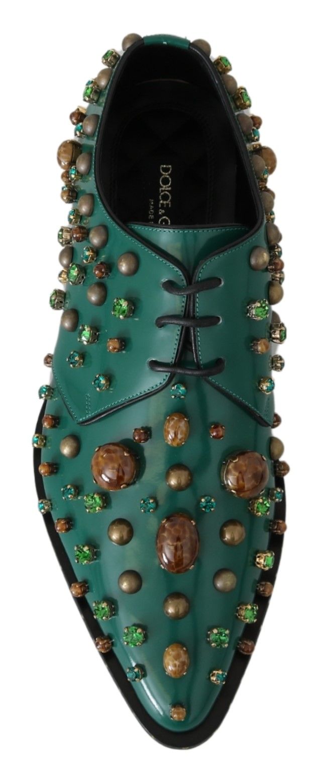 Dolce & Gabbana en cuir vert robe cristalline chaussures de broque