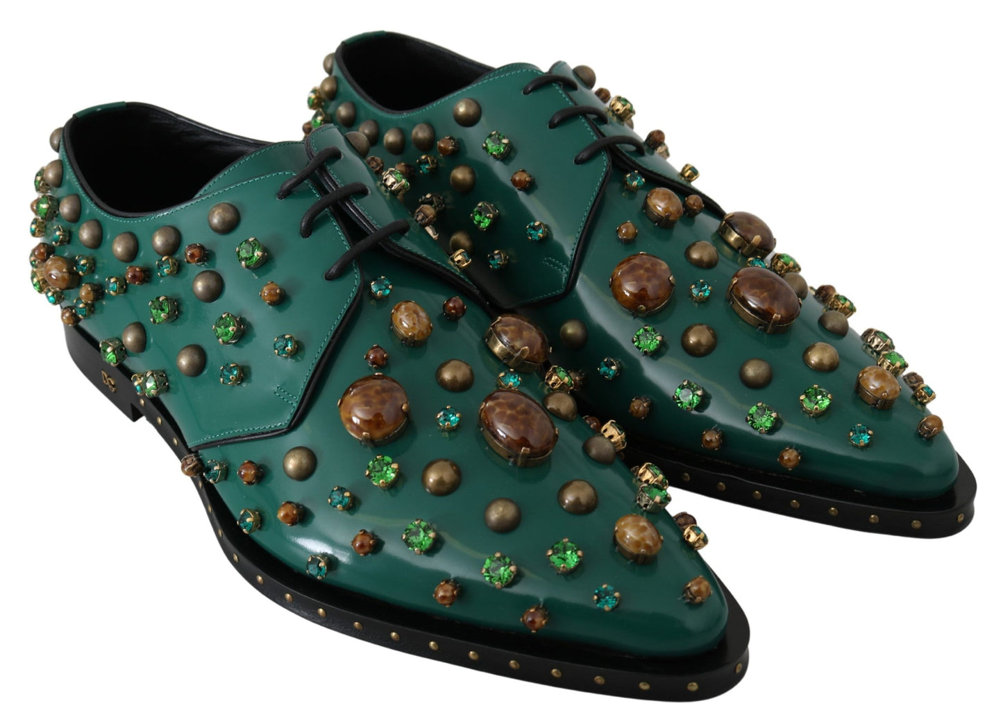 Dolce & Gabbana en cuir vert robe cristalline chaussures de broque
