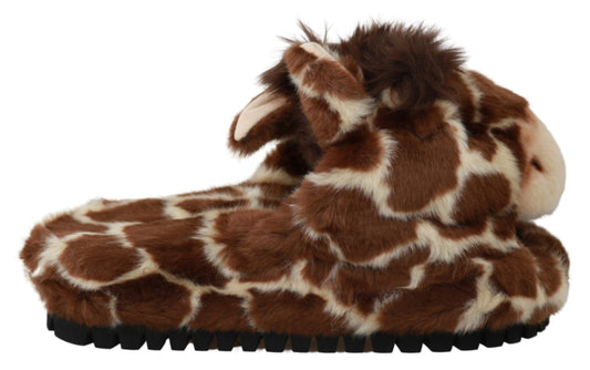 Dolce & Gabbana Brown Giraffe Slipper Flats Sandals Schuhe
