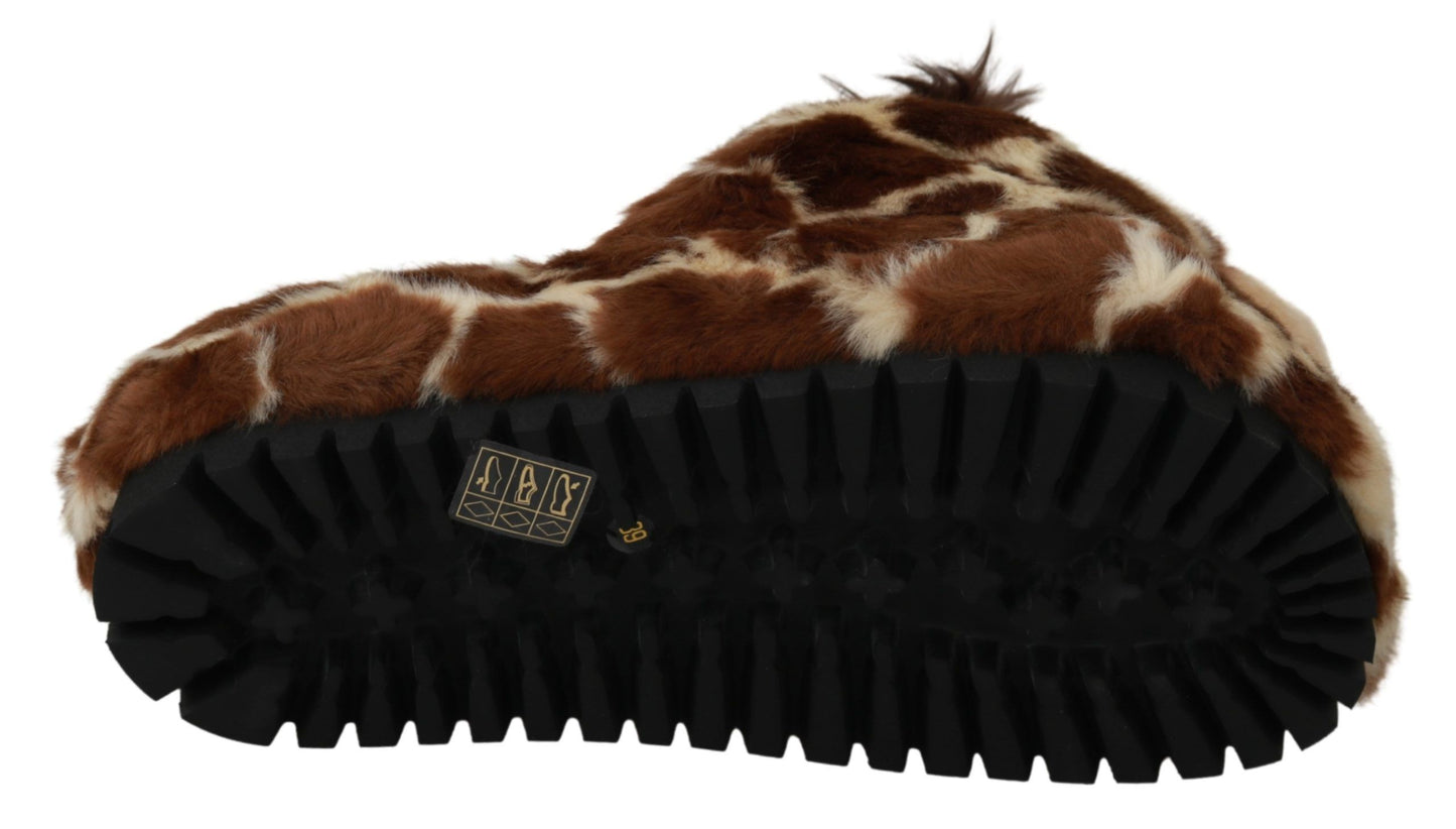Dolce & Gabbana Brown Girafe Slippers Flats Sandals Chaussures