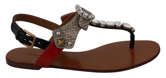 Dolce & Gabbana Leather Ayers Crystal Sandals Flip Flops Chaussures