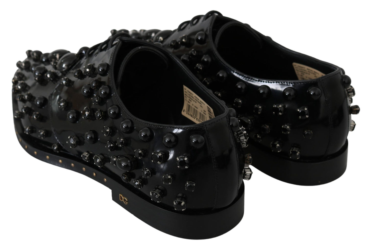Dolce & Gabbana Black en cuir cristaux robe chaussures de broque