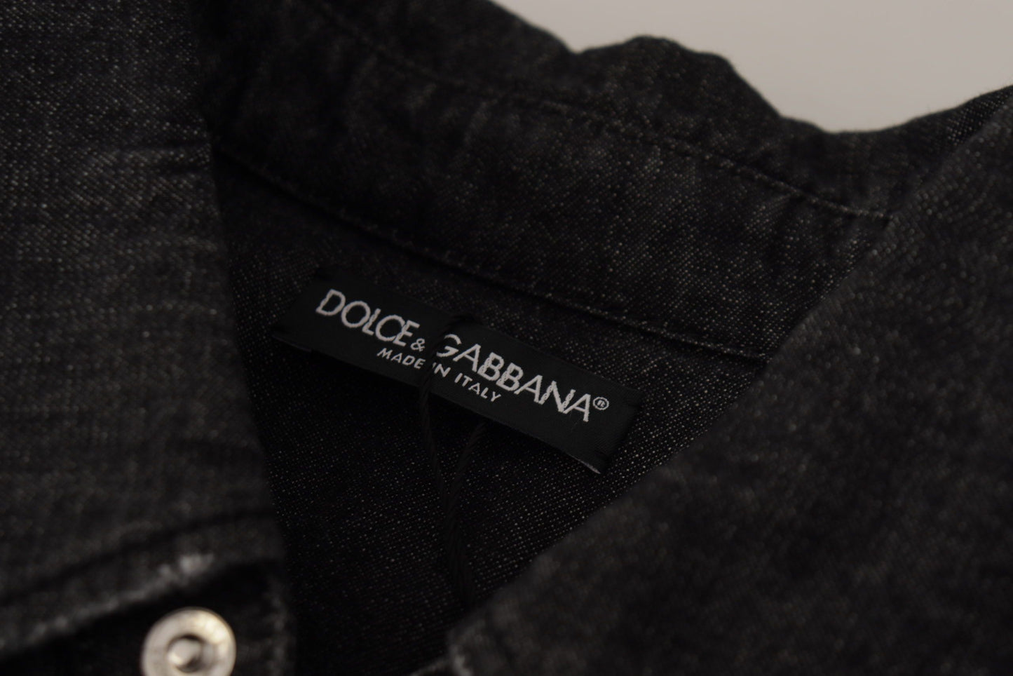 Dolce & Gabbana Grey Cotton Stretch Bouton Down Denim Shirt
