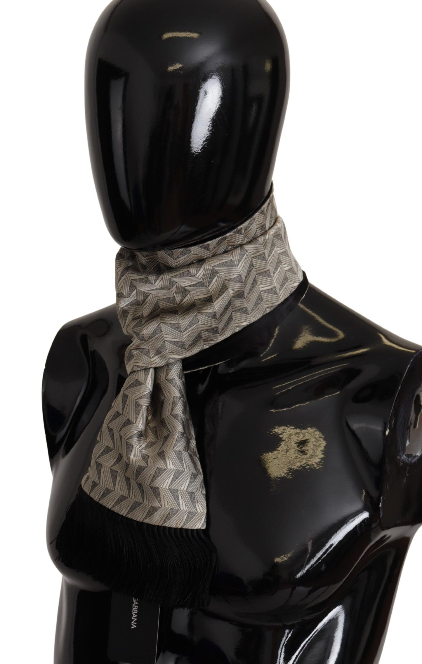 Dolce & Gabbana Grey Black Grey Geometric Fringa a scialle a motivi geometrici
