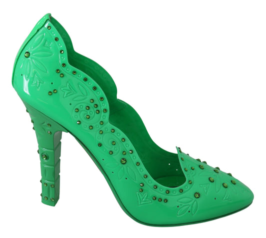 Dolce & Gabbana Green Crystal Floral Talons Cendrillon Chaussures