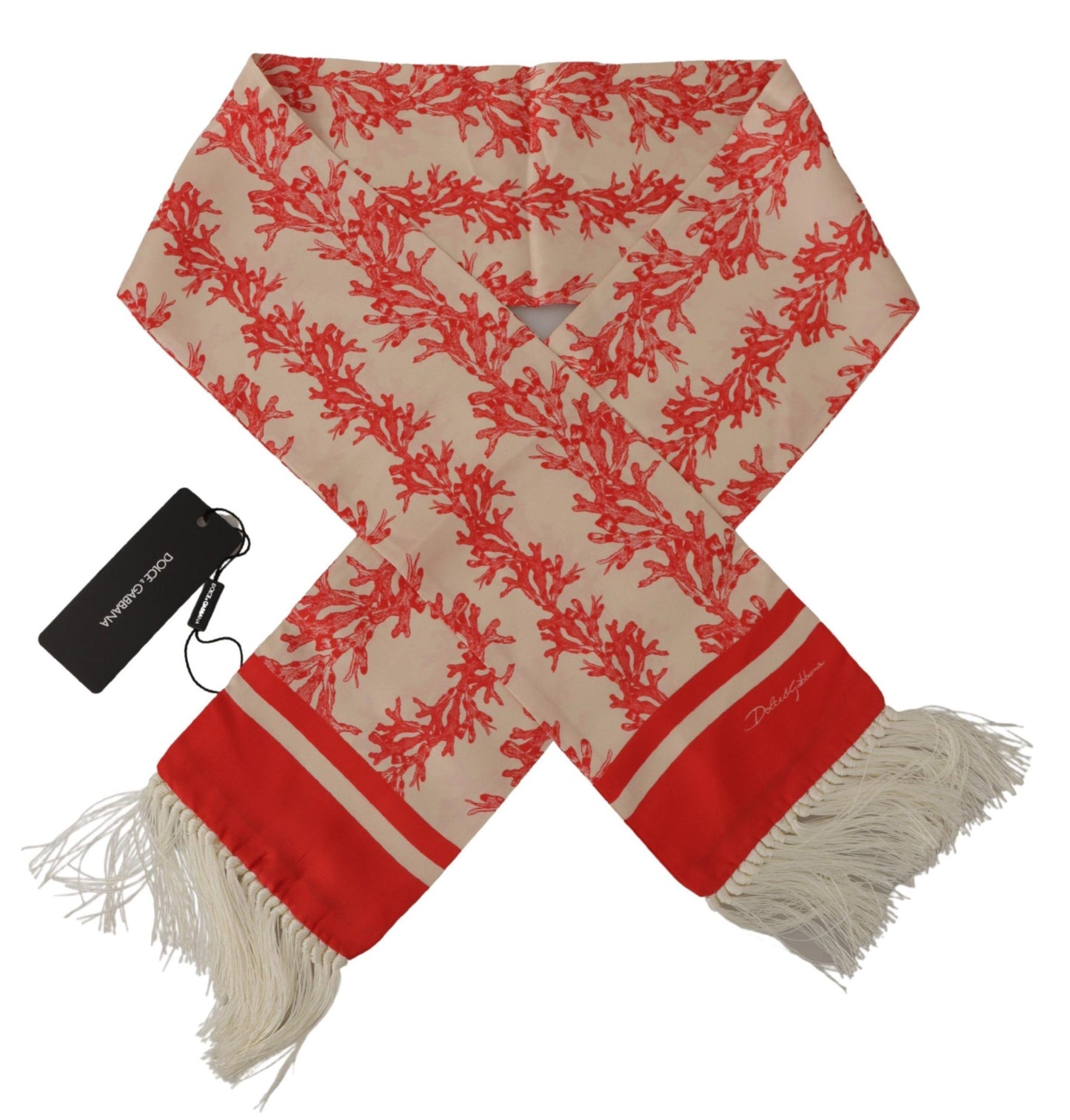 Dolce & Gabbana weißer rotes Korallendruck Schal Wrap Randschal