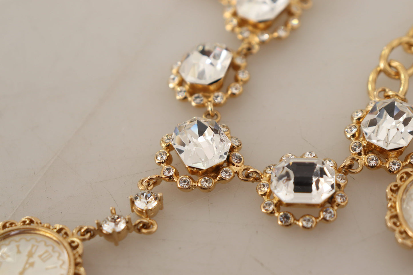 Dolce & Gabbana Gold Uhr Statement Kristallketten Halskette
