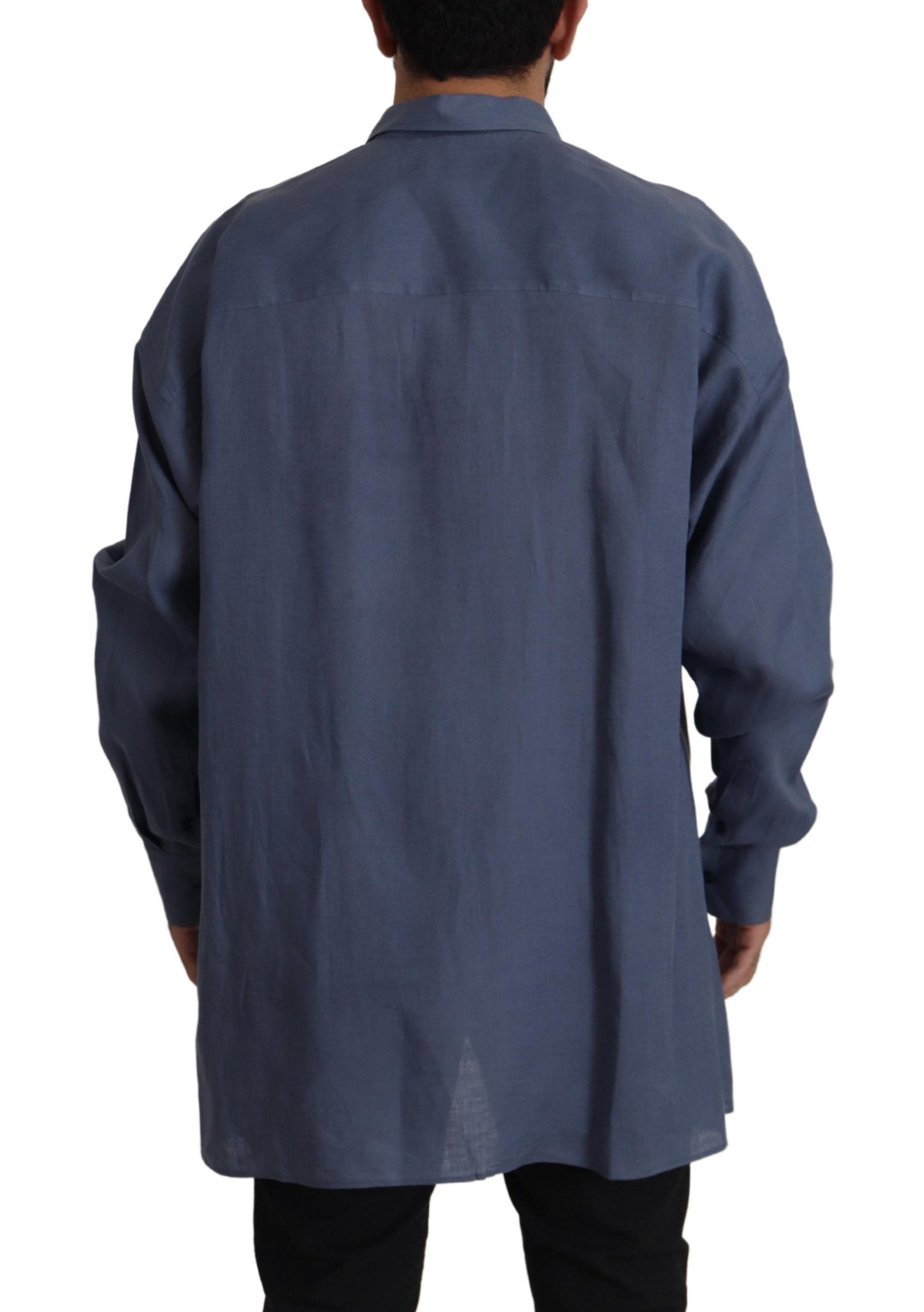 Dolce & Gabbana Blue Blue Linet Slim Fit Robe Men Formal Men Shirt