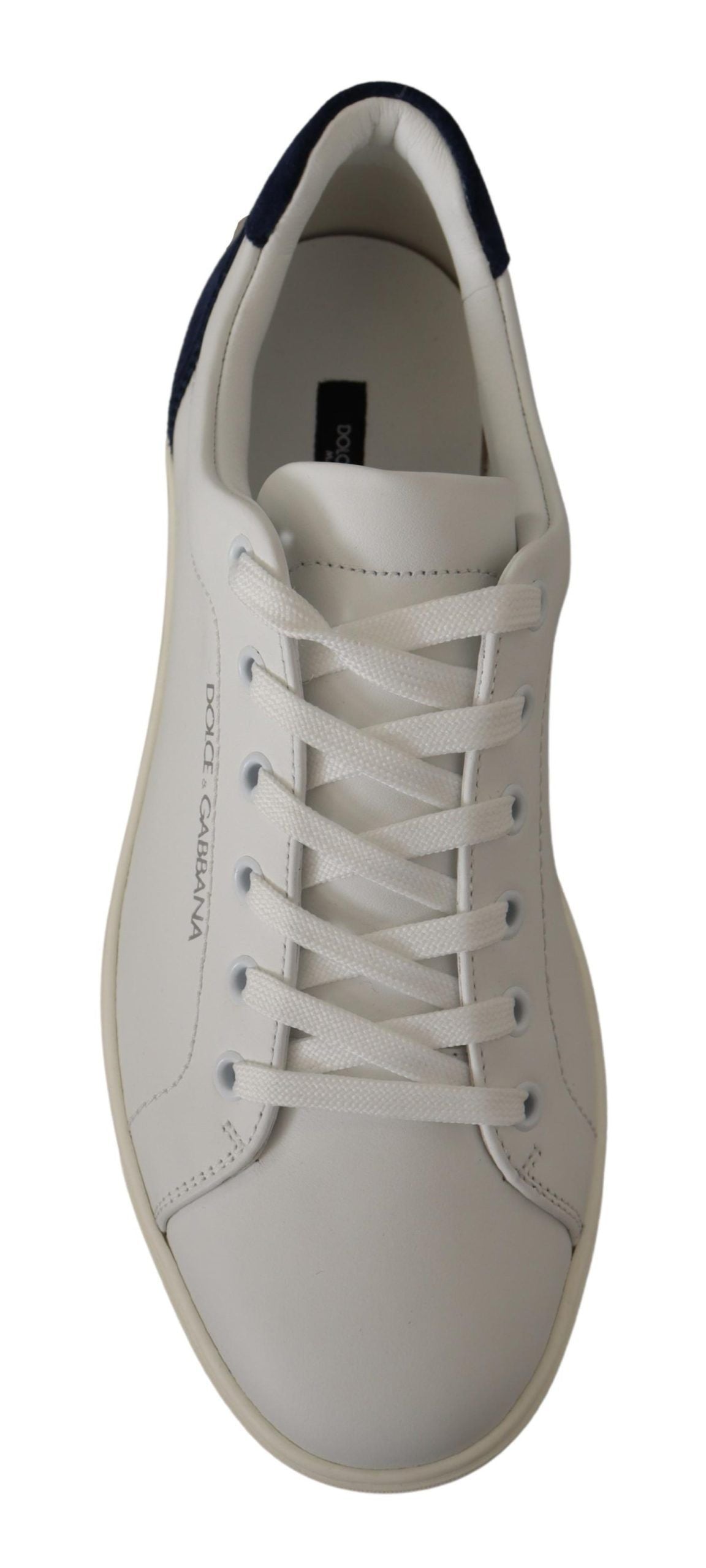 Dolce & Gabbana Elegant White and Blue Low-Top Leather Sneakers