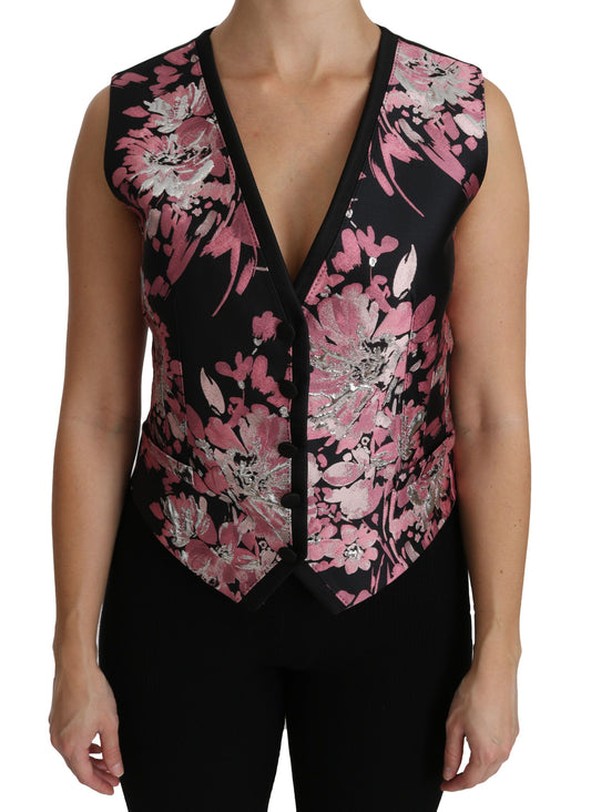 Dolce & Gabbana Black Pink Blumenweste Weste Bluse Top