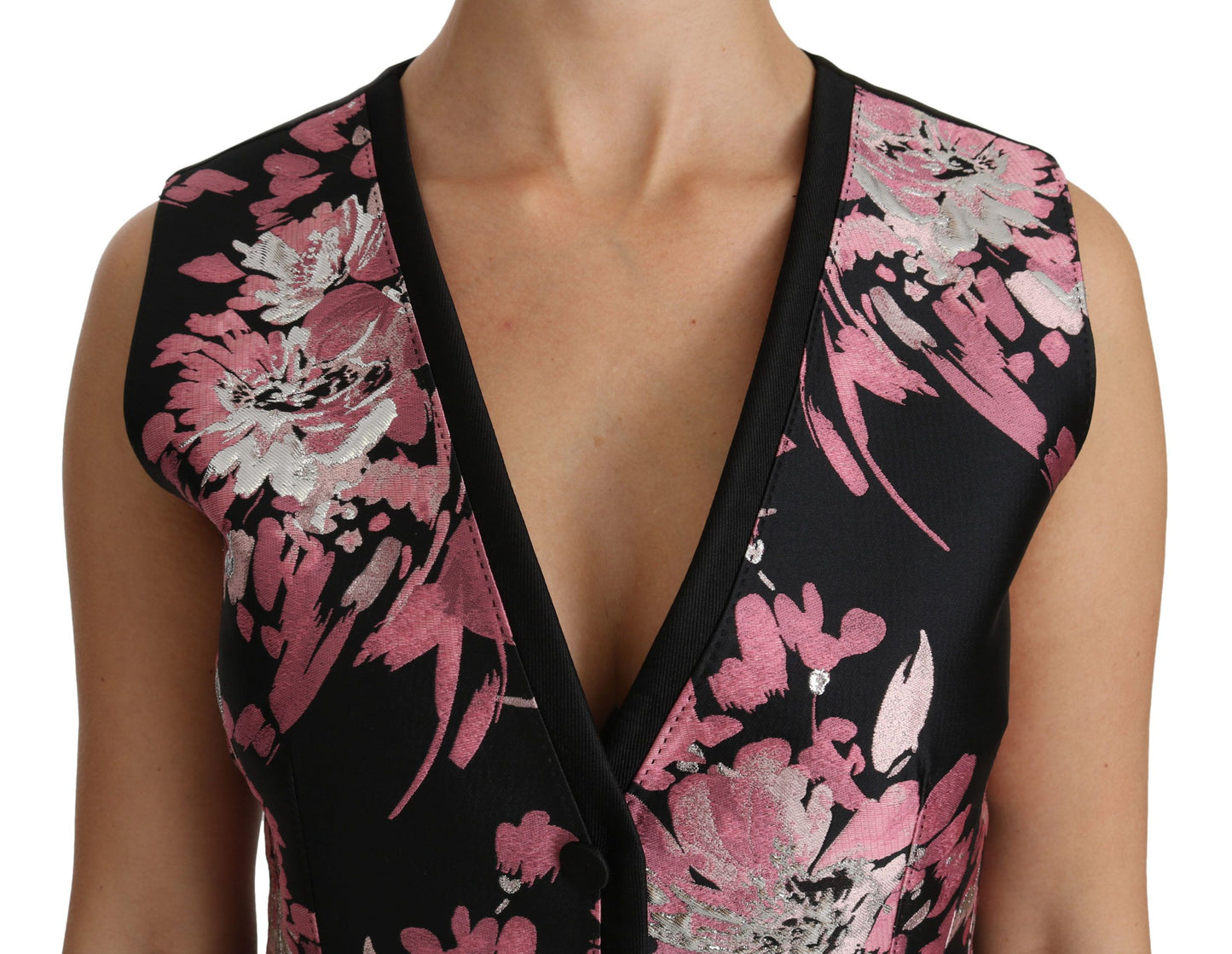 Dolce & Gabbana Black Pink Blumenweste Weste Bluse Top