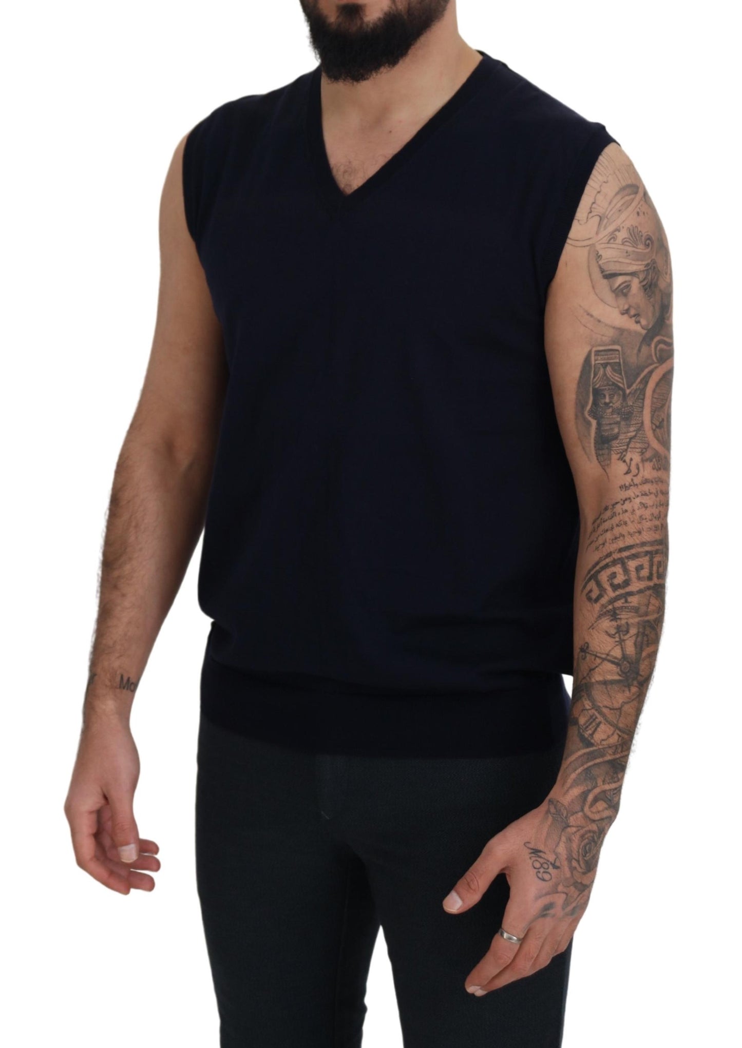 Paolo Pecora Milano Black Cotton V-Ausschnitt ärmelloses Tank T-Shirt