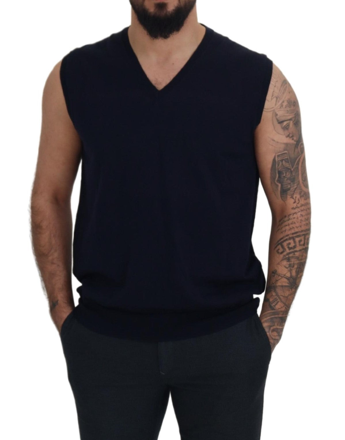 Paolo Pecora Milano Black Cotton V-Ausschnitt ärmelloses Tank T-Shirt