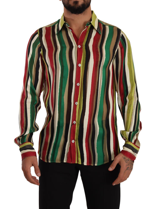 Dolce & Gabbana Multicolor gestreiftes Langarm -Seidenhemd