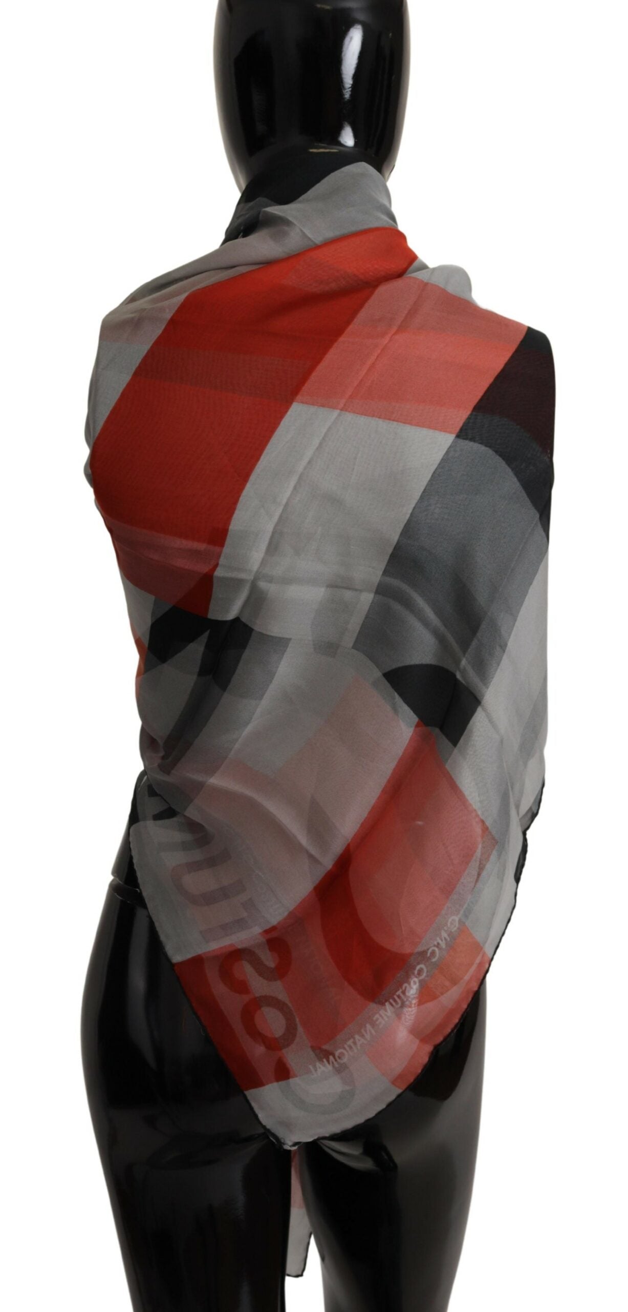 Costume National Grey Red Shawl Sciame di sciarpa avvolgente