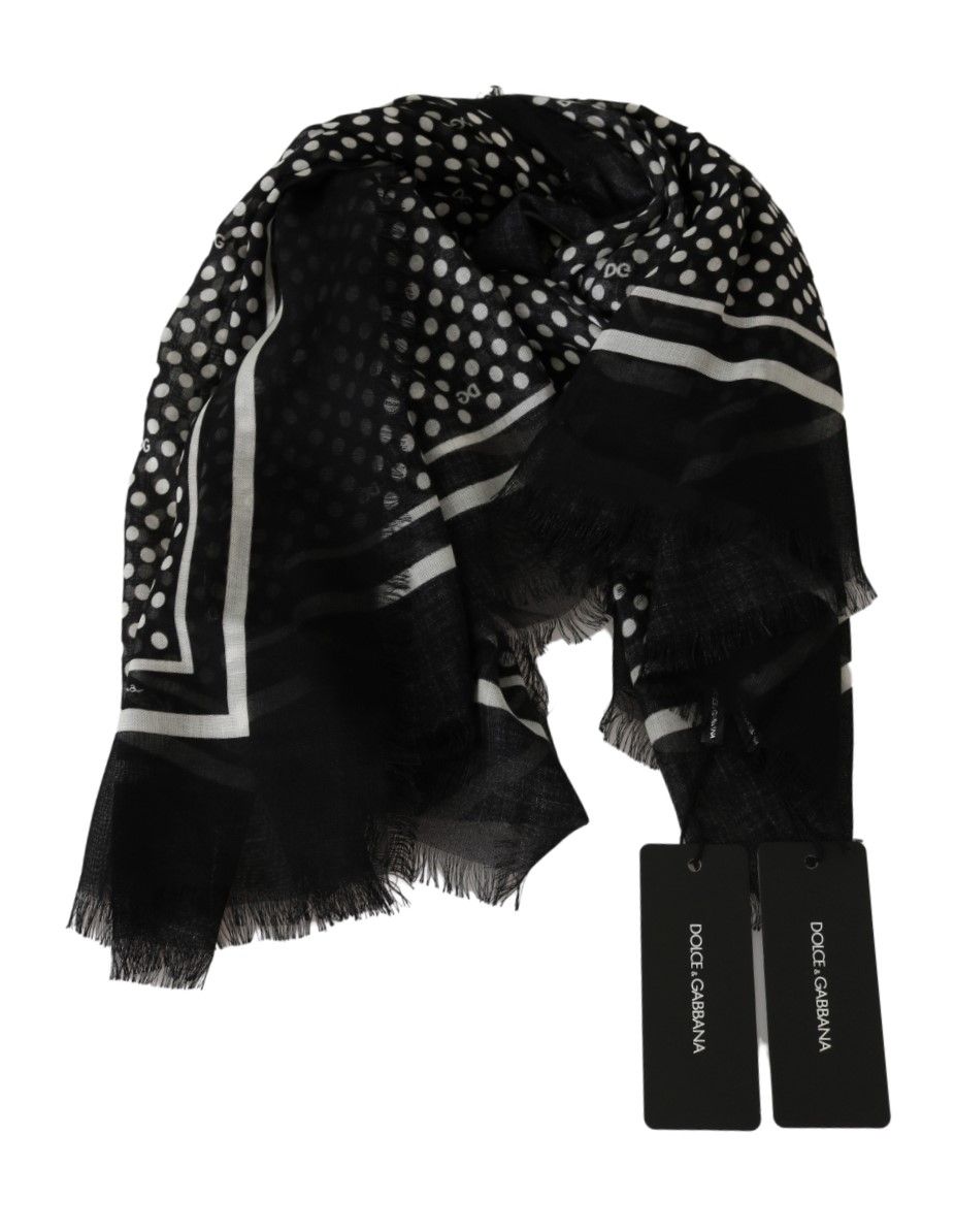 Dolce & Gabbana Black Dotted Wrap Shawl Cashmere Schal