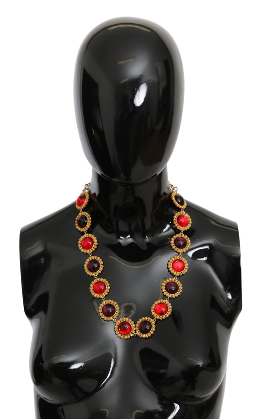 Dolce & Gabbana Red Purple Crystal Floral Chain Statle Collier Gold Collier