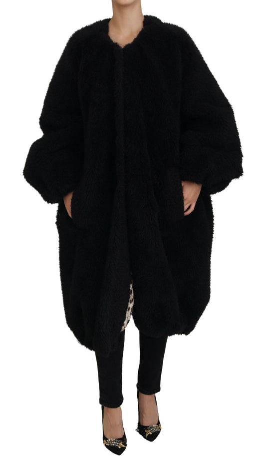 Dolce & Gabbana Black Cashmere Blend Faux Fur Coat Veste
