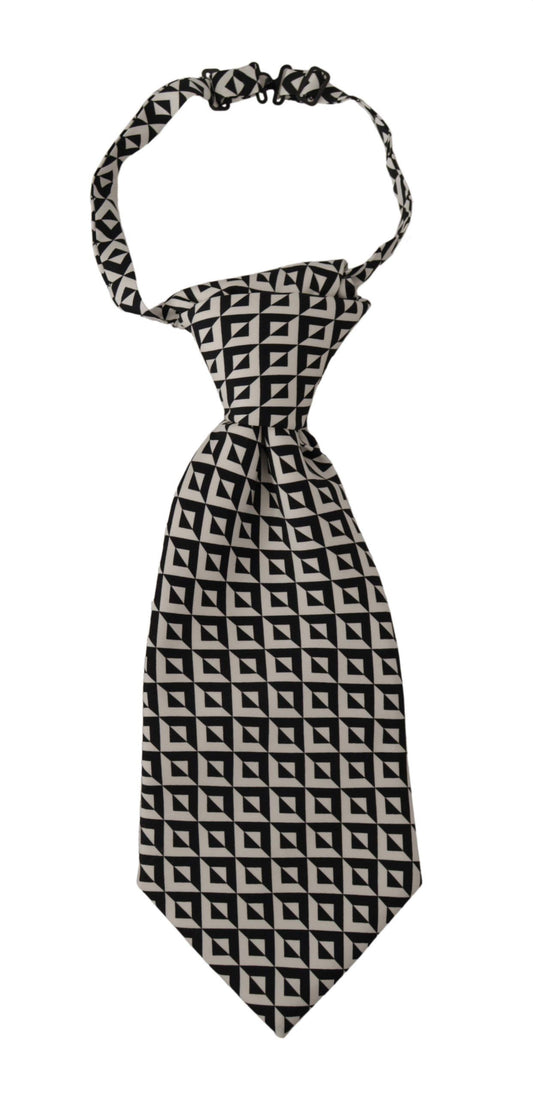 Dolce & Gabbana Black White Geometric Cravatta accessorio regolabile al 100% in seta