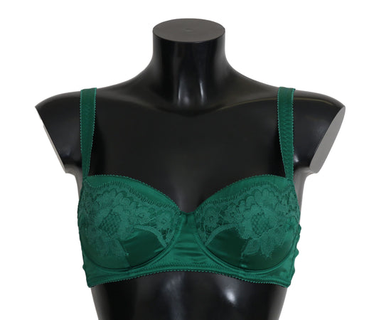 Dolce & Gabbana Green Silk Stretch Floral Lace Bra Sous-vêtements