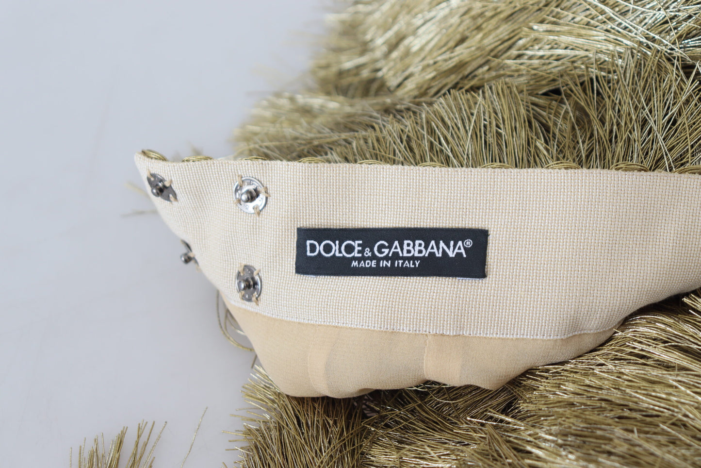 Dolce & Gabbana Gold Tiered Metallic Fringed Silk Gonna