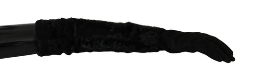 Dolce & Gabbana Black Elbow Longueur Mitten Suede Fur Gants