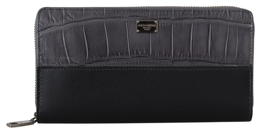 Dolce & Gabbana schwarzer Reißverschluss um kontinentale Clutch Leder Brieftasche