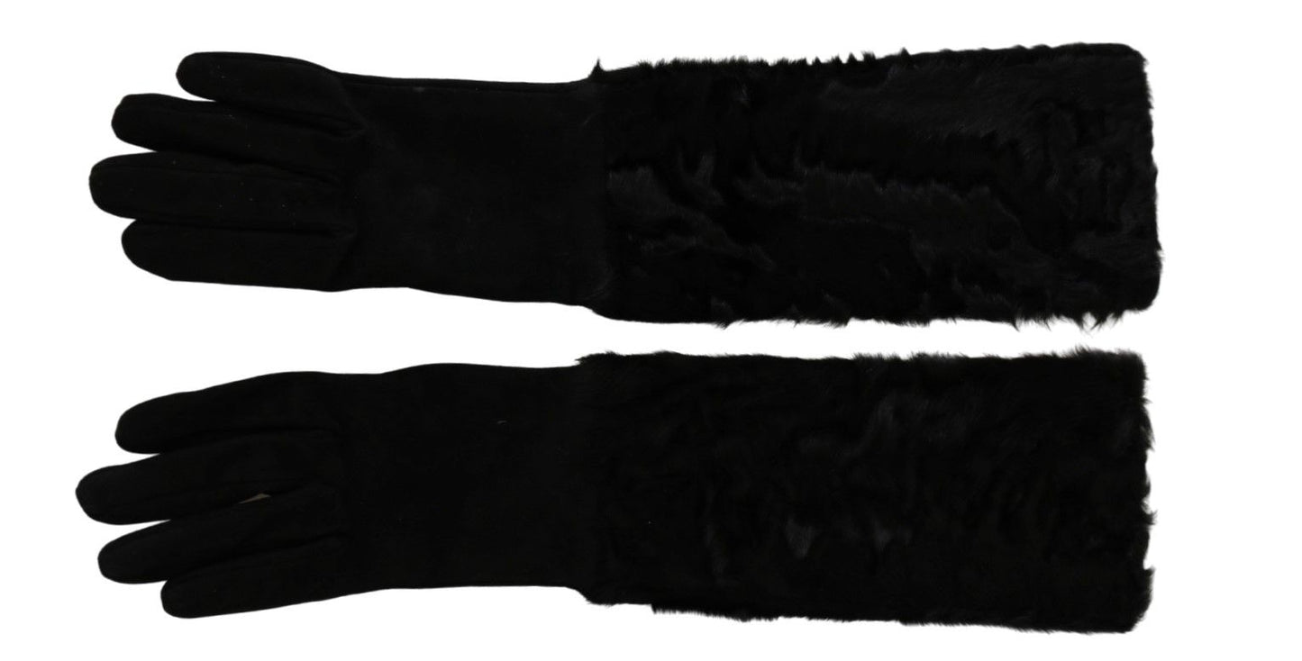 Dolce & Gabbana Black Black Lunghezza guanti di pelliccia in pelle scamosciata