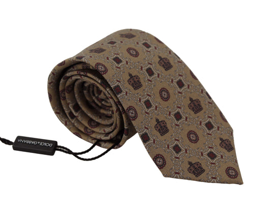 Dolce & Gabbana Beige Fantasy Stampa di seta cravatta per cravatta regolabile