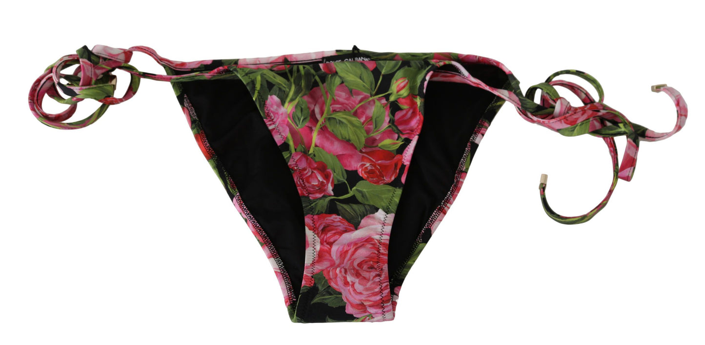 Dolce & Gabbana Black Rose Rose Print Bottom Bikini Beachwear