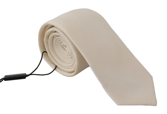 Dolce & Gabbana Off-White 100% Silk Slim Regolable Accessorio cravatta