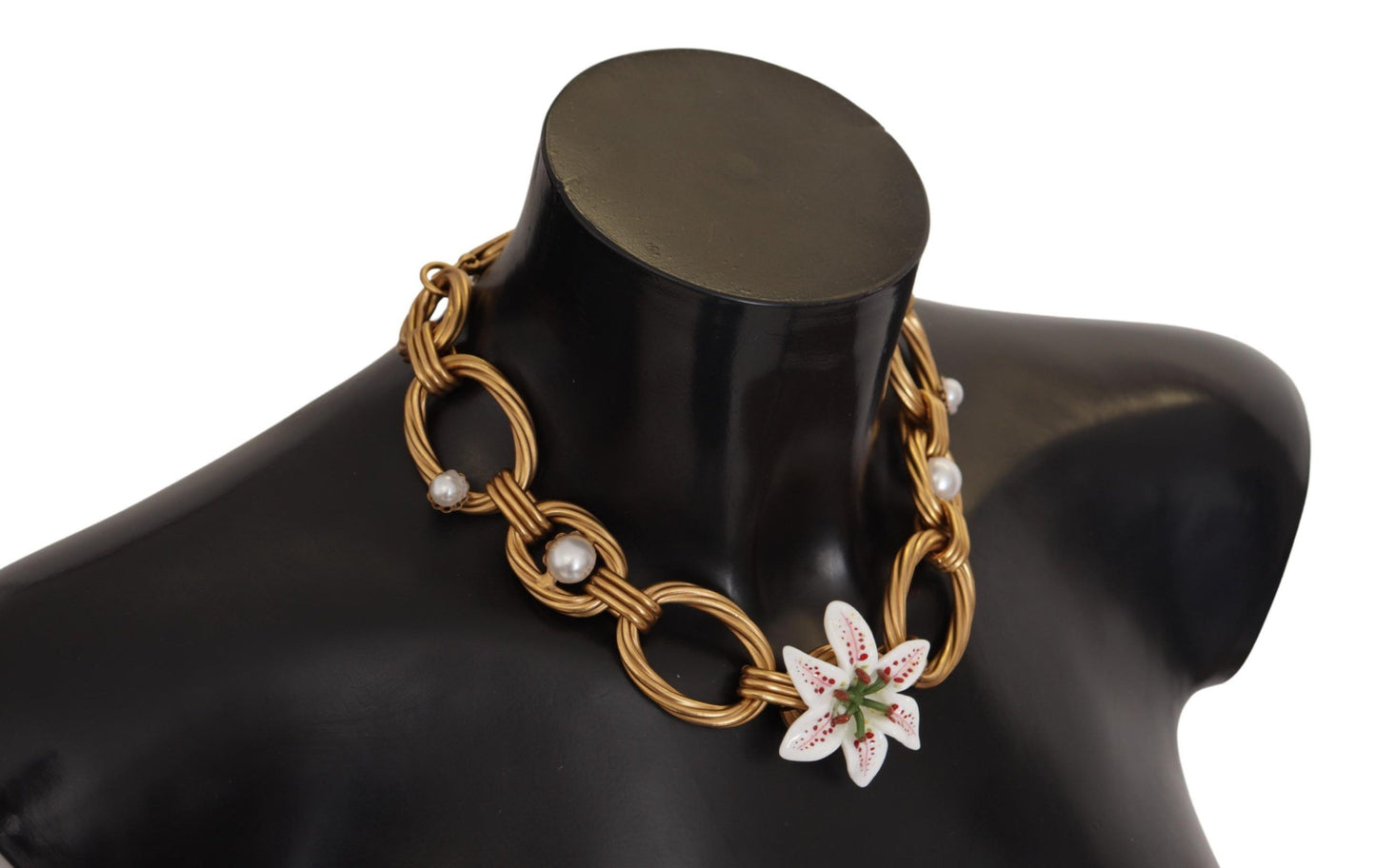 Dolce & Gabbana Gold White Lily Floral Chain Statle Collier