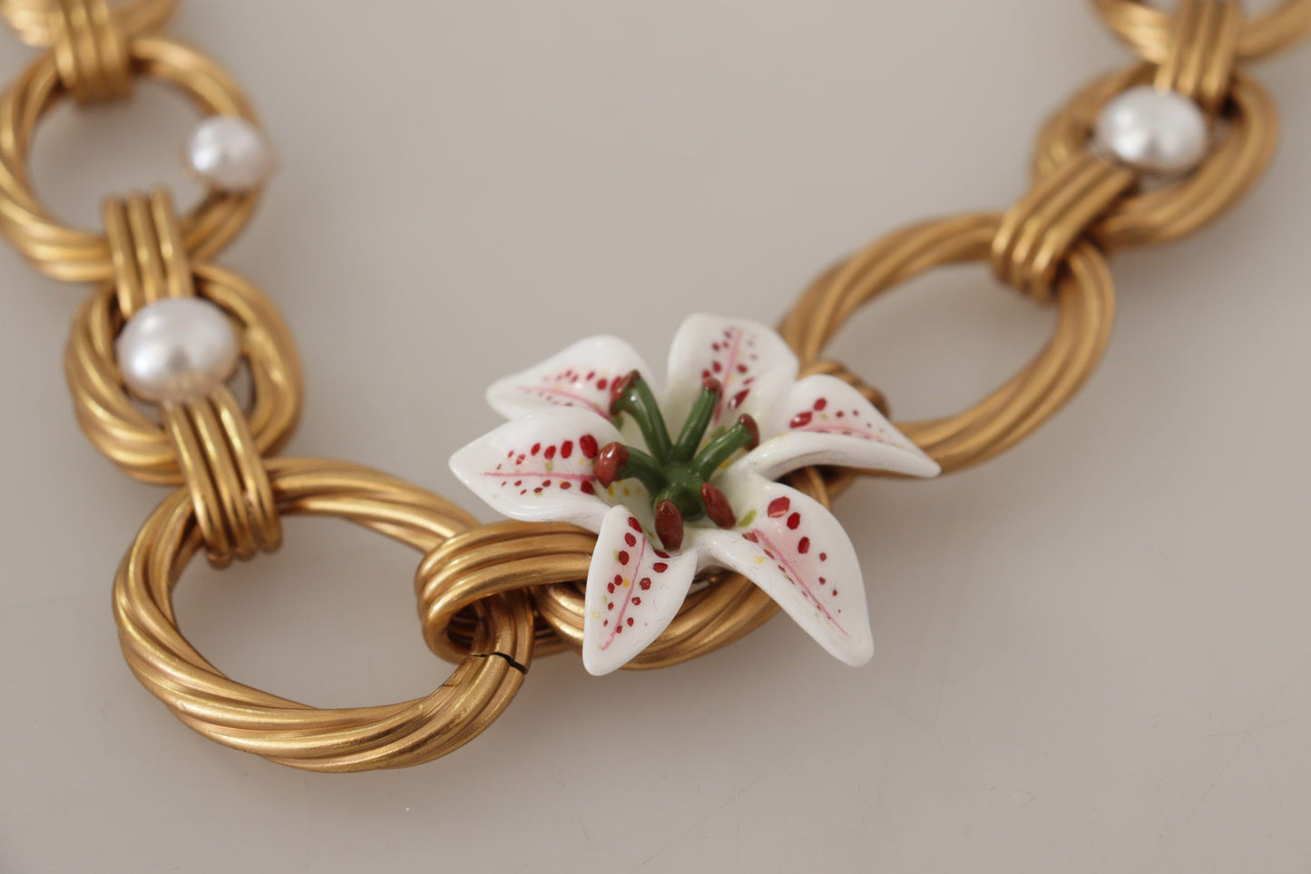 Dolce & Gabbana Gold White Lily Blumenkette Statement Halskette