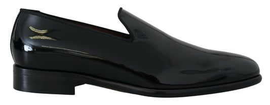 Dolce & Gabbana Black Patent Slipper Slipon Schuhe