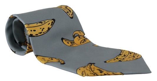 Dolce & Gabbana Blu Giallo Banana Stampa Accessorio cravatta al 100%di seta 100%