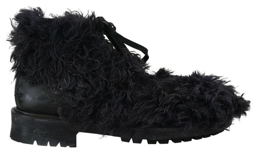 Dolce & Gabbana schwarzer Lederkampf -Scherlingstiefel Schuhe