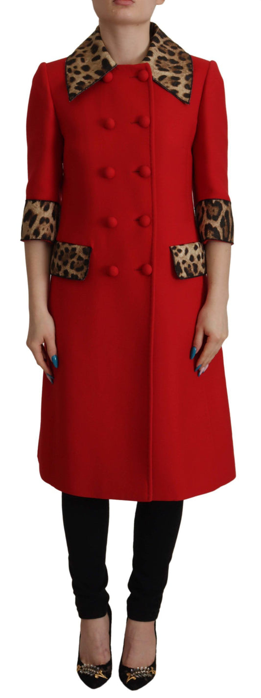 Dolce & Gabbana Red Leopard Woll Trenchcoat Jacke
