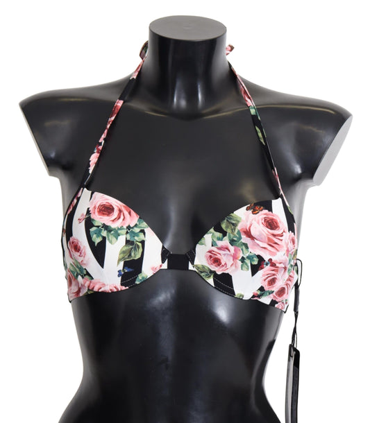 Dolce & Gabbana Multicolor Striped Rose Print Bikini Tops