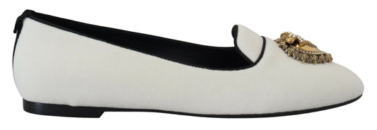 Dolce & Gabbana White Velvet Slip Ons Loafers Scarpe
