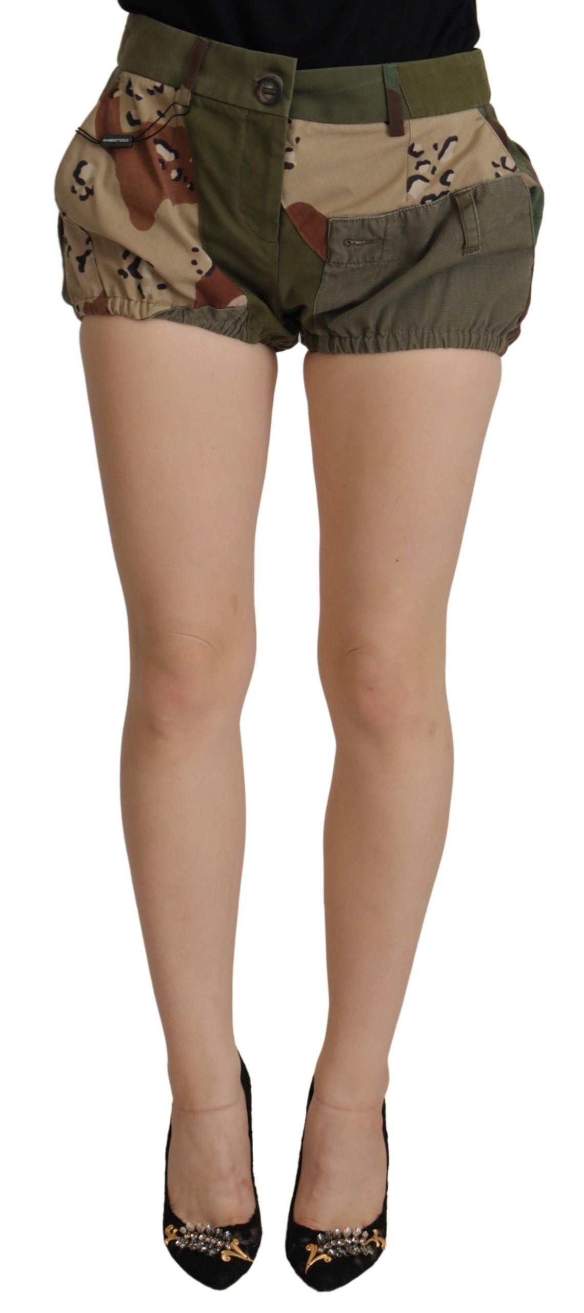 Dolce & Gabbana Green High Waist Hot Pantals Cotton Army Shorts