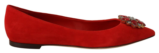 Dolce & Gabbana Red Suede Crystals Modage Flats Chaussures
