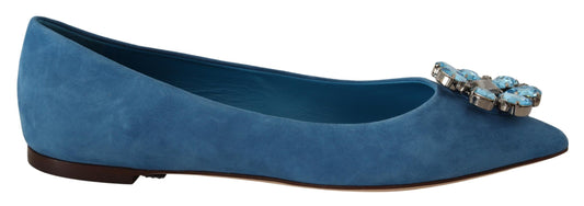 Dolce & Gabbana Blue Wildleder Kristalle Slipper Flats Schuhe