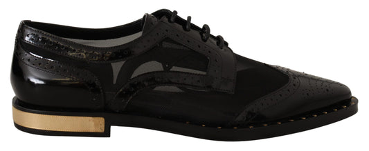 Dolce & Gabbana schwarzer Leder Broques Sheer Wingtip Schuhe