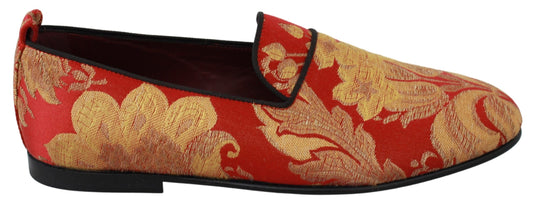 Dolce & Gabbana Red Gold Brocade Slipper Sladers Schuhe