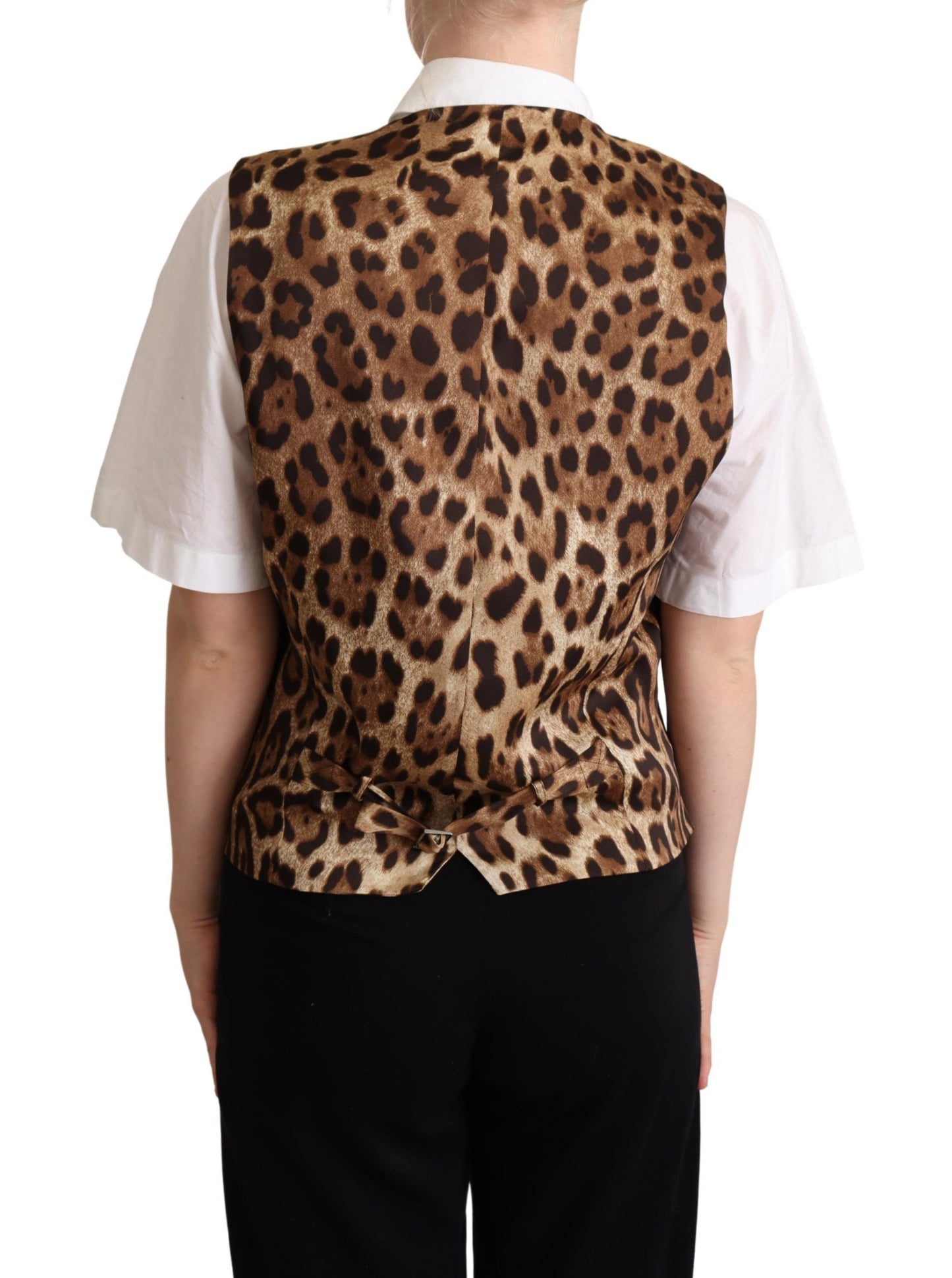 Dolce & Gabbana Grey Wool Leopard Print Waistcoat Gile