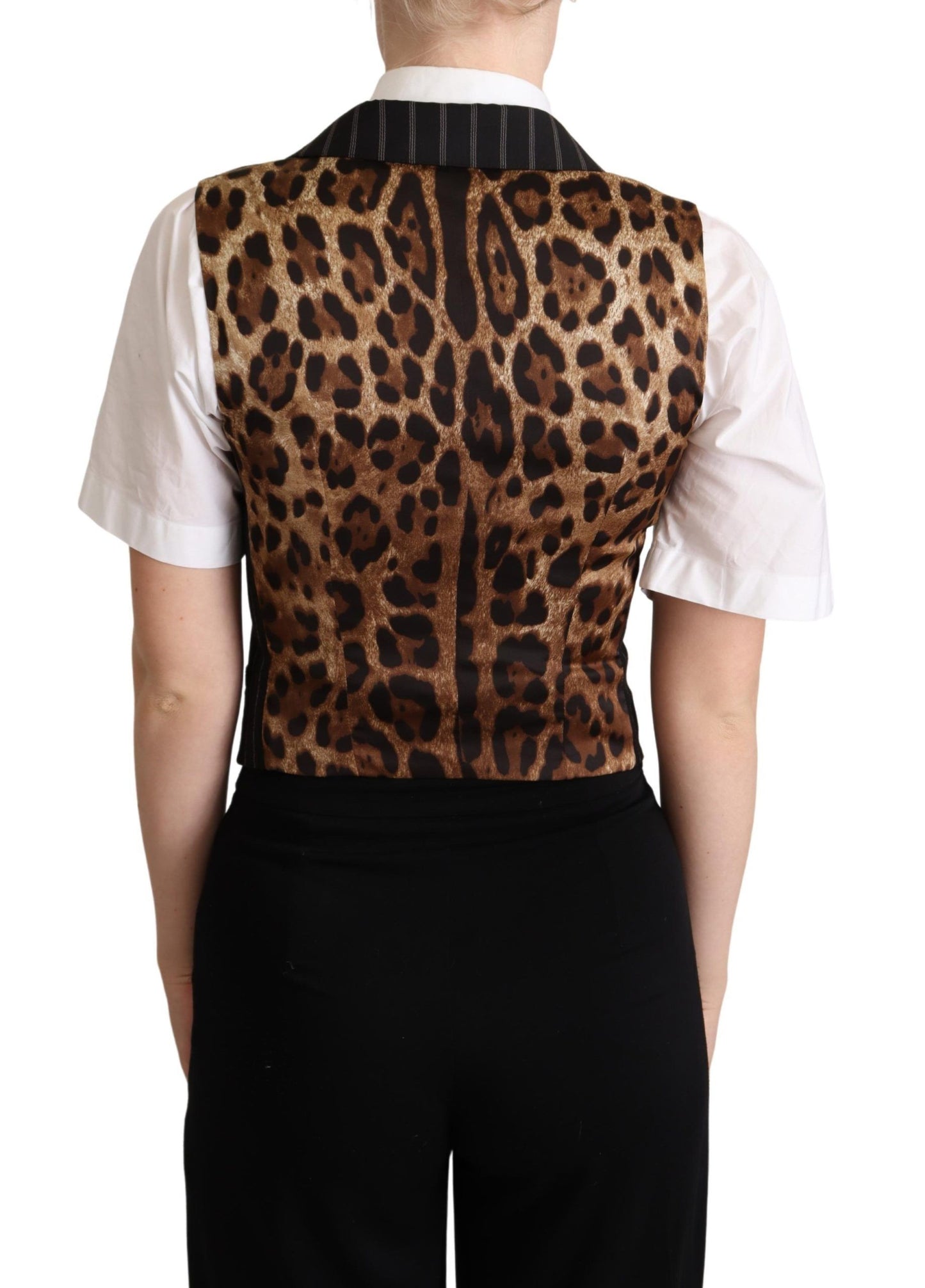 Dolce & Gabbana Black Brown Leopard Print Weste Coat Weste